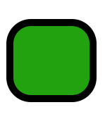 Green LED light indicator on the ShotKam camera, shown as a solid green square with rounded corners and a black outline.
