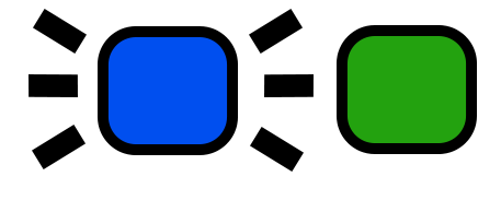 Illustration of the ShotKam in Constant Record Mode, depicted by two square icons, one blue and one green, each surrounded by four black lines representing recording signals.