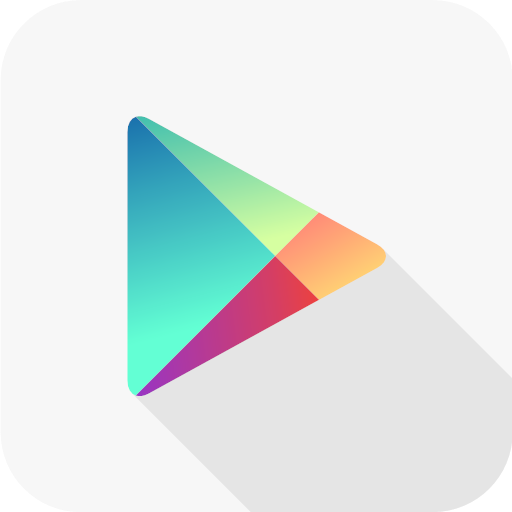 Ikon for Google Play Store, der viser en trekantet afspilningsknap med sektioner i grøn, blå, gul og rød på en hvid baggrund.