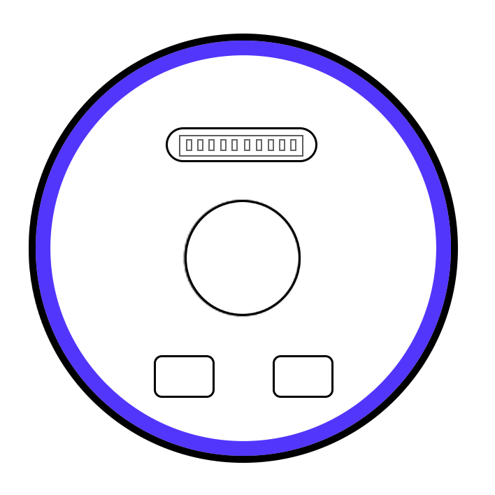 Icône montrant l’arrière d’une ShotKam Gen 4 Mini avec un anneau violet, un port USB-C, un bouton et deux LED.