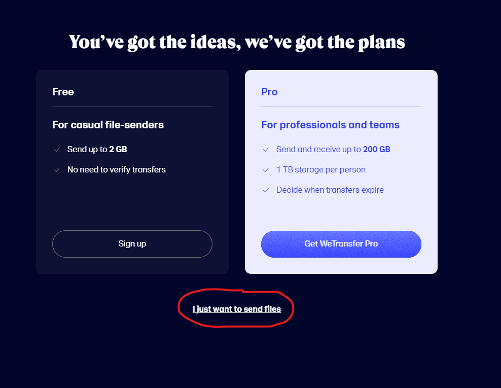 WeTransfer-skärmdump